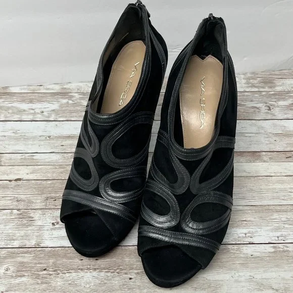 Via Spiga SIZE 10 Black Suede Platform 5” Heels Leather Booties - Picture 9 of 12